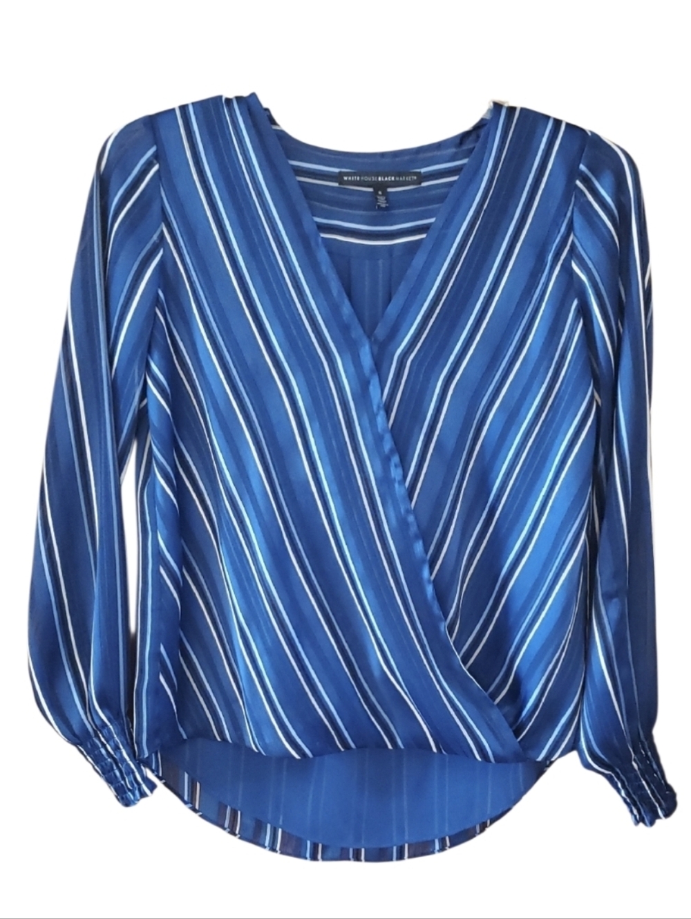 WHBM Blue and White Surplice Crossover Wrap Striped Blouse Size Small